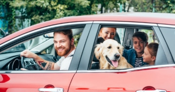 Familie mit Hund im Auto